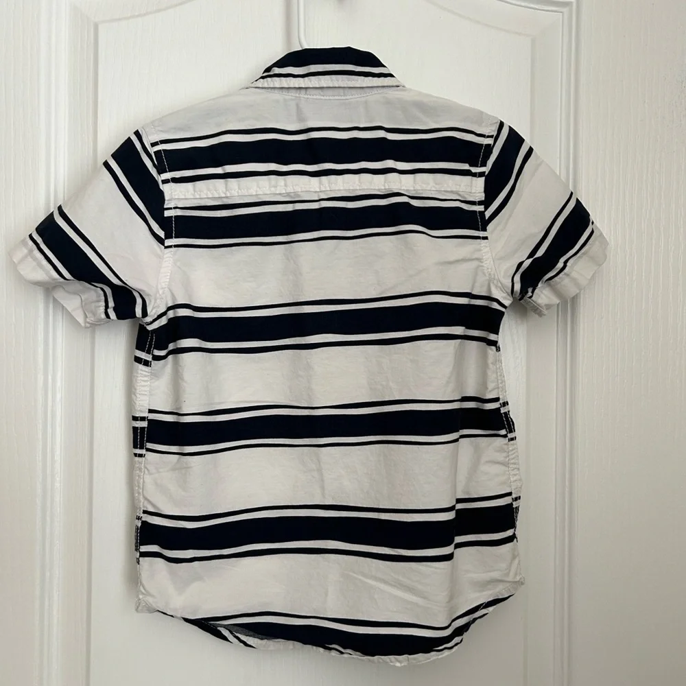 Gymboree Stripe Short Sleeve Button Down Shirt Navy White 3T